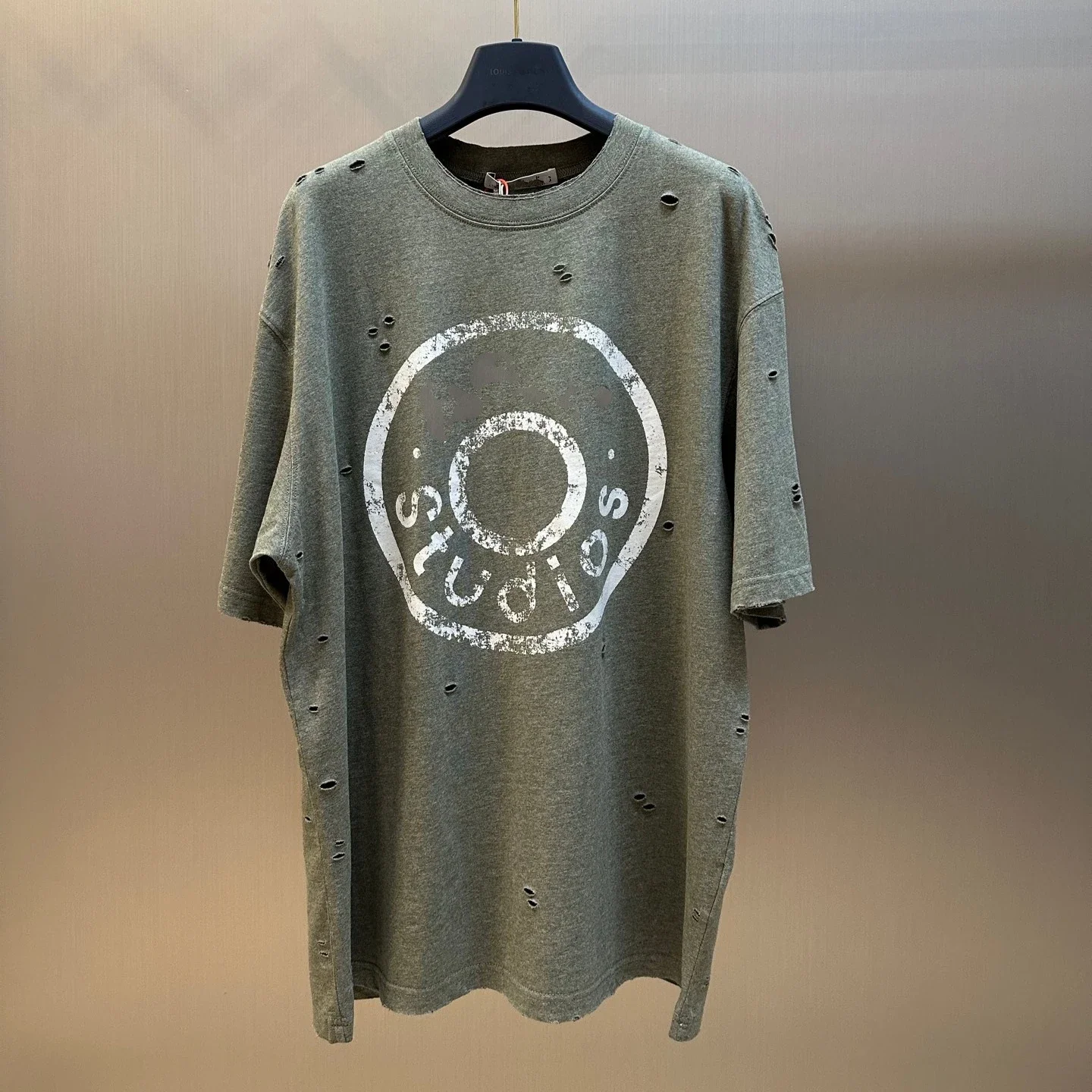 Distressed Green Oversized T-Shirt with Circular L